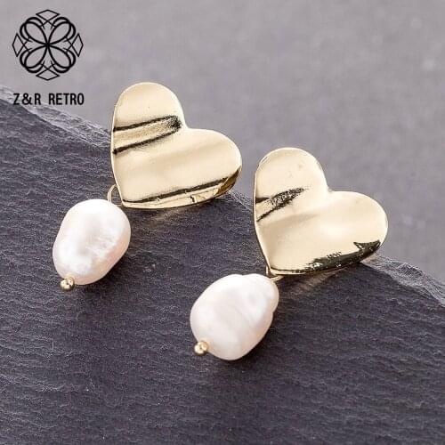 Gold Little Heart Trendy Dangle Earring for Women Jewelry Fashion irregula Beads Geometric Girl Hanging Earrings Pendientes 2020