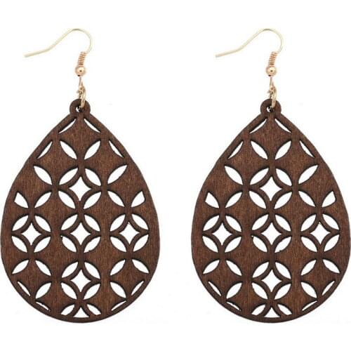 ZWPON 2020 Fashion Wooden Teardrop Earrings Jewelry Wholesale Simple Natural Wood Hollow Drop Earrings for Woman Jewelry