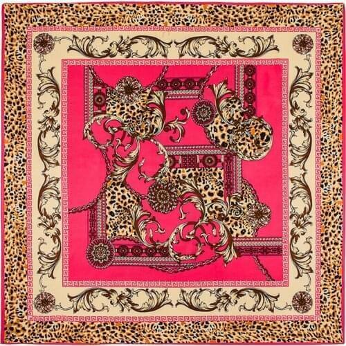 100cm High Quality Twill Silk Women Square Luxurious Leopard Flower Print Silk Scarf Femal Shawl Foulard Female Muslim Bandana