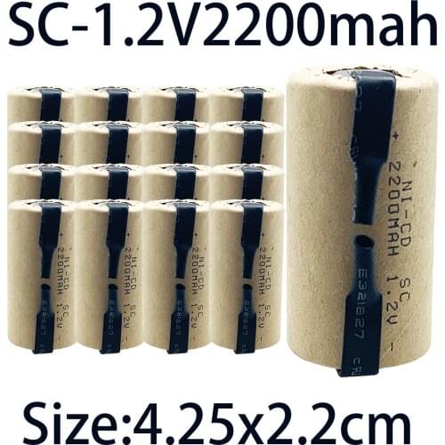 2200mAh rechargeable NICD for screwdrivers SC batteries welding tabs sub C battery for cordless drills 1.2V for hitachi