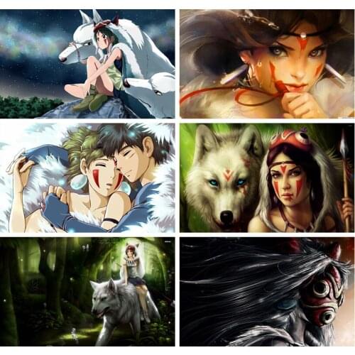 5D DIY housing Diamond Painting Princess Mononoke Cartoon girl wolf Cross Stitch Diamond Embroidery Rhinestone Home Decor gift