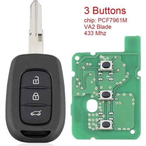 433MHz 3 Buttons Car Remote Key with PCF7961M Chip and VA2 Blade Fit for Renault Symbol Logan Sandero Trafic Dacia Duster