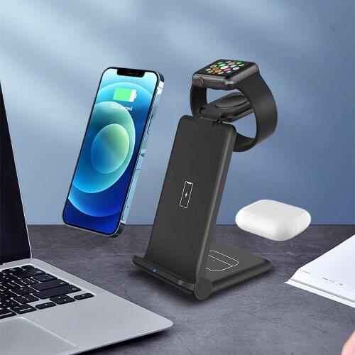 15W Wireless Charger Stand For iPhone 12 11 Pro XS XR X 8 Apple Watch SE 6 3 In 1 Qi Fast Charging Dock Station for Airpods Pro