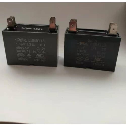 CBB611A 450VAC 1uF/1.5uF/2uF/2.5uF/3uF/3.5uF/4uF/4.5uF/5uF/6uF/7uF/8uF/10uF 4 Terminal Air Conditioner Fan Running Capacitor