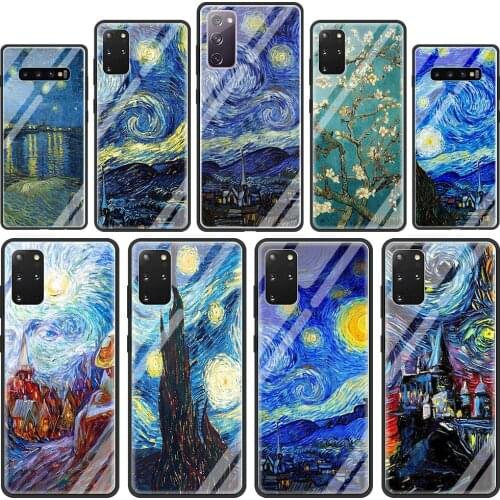 Van Gogh Starry Tempered Glass Phone Case for Samsung Galaxy S21 S20 FE S10 Note 10 20 Ultra 5G 9 S9 Plus S10e Cover Coque