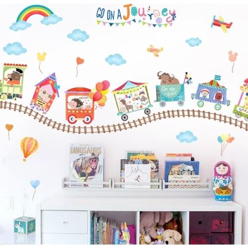 Cartoon Animal Train Wall Stickers Kids Childern Room Decor Aesthetic Self-adhesive Wallpaper DIY Nursery Mural