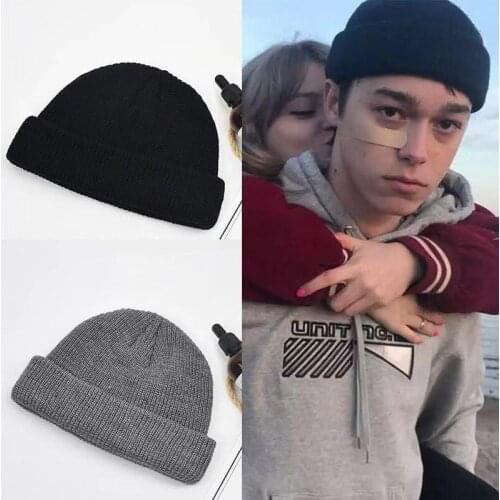 Adult Elastic Warm Crochet Knit Cap Solid Women Men Woolen Loose Beanie Hat Winter Flanging Cap Headgear