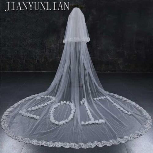 2021 New Style Two Layers Handmade Luxury Wedding Veil with Comb White Ivory Long Bridal Veil Velos De Novia