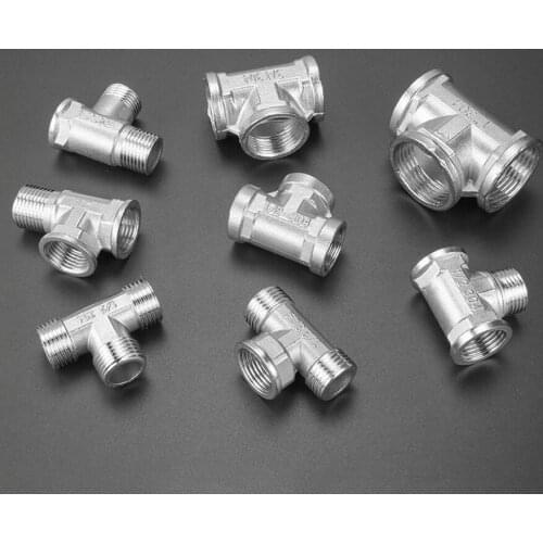 Stainless Steel Pipe Fittings Tee 1 / 2 "BSP Female Male Thread Water Pipe Butt Angle Valve Water Heating Fittings