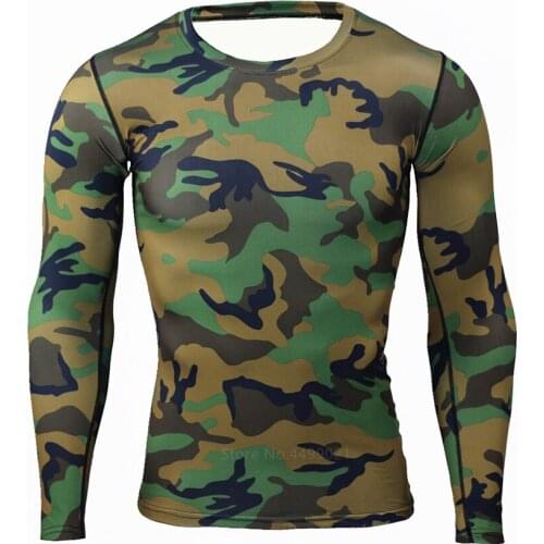 Military Sport Shirt Men Long Sleeve Camouflage Fitness Quick Dry Mens Running T-shirt Cycling Gym Workout Clothing Casual Tops