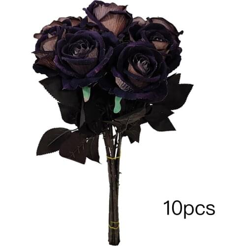 10pcs/Lot Artificial Black Rose Flower Halloween Gothic Flowers Wedding Home Party Fake Flower Dcor