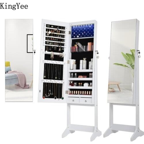KingYee Full-length Mirror Jewelry Storage Mirror Cabinet Cosmetics & Small Accessories Storage Cabinet Stand-up/Wall-mounted