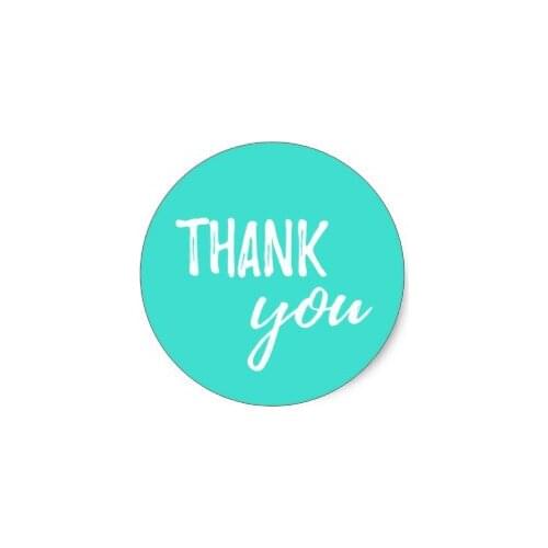 3.8cm Thank You Turquoise White Brushstroke Typography Classic Round Sticker