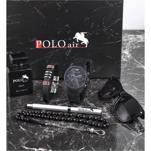 2021 Polo Boys Set Kombin Clock Glasses Perfume Rosary Pen Wristband Custom Boxed Male Friend Gift
