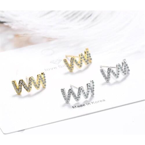 Literary personality temperament fashion sweet simple cute wild two-color crystal silver plated stud earrings WE122