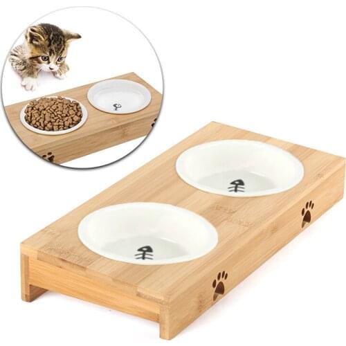 Upgraded Tilted Cat Feeder Stainless Steel/Ceramic Dog Feeding And Drinking Bowls Raised Food Stand Pet Feeder