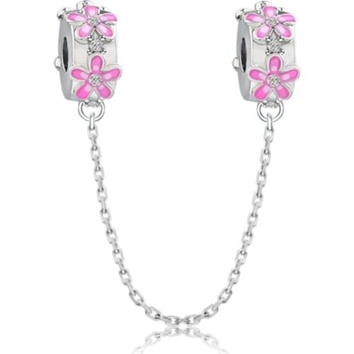 Fashion Flower Shape Safety Chain Fit Band Original Women Charm Bracelet Jewelry Making