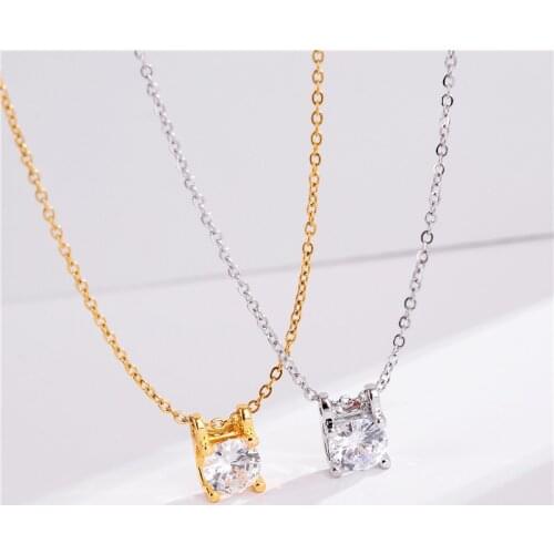Korean Style Fashion Simple Four Claws Crystal Zircon Pendant Necklace Elegant Steel Clavicle Chain Women Wedding Jewelry Gift