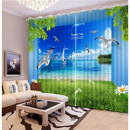 Fashion Customized 3D Curtain Space Green Grass Space Seascape Bed Room Living Room Office Hotel Cortinas Bathroom