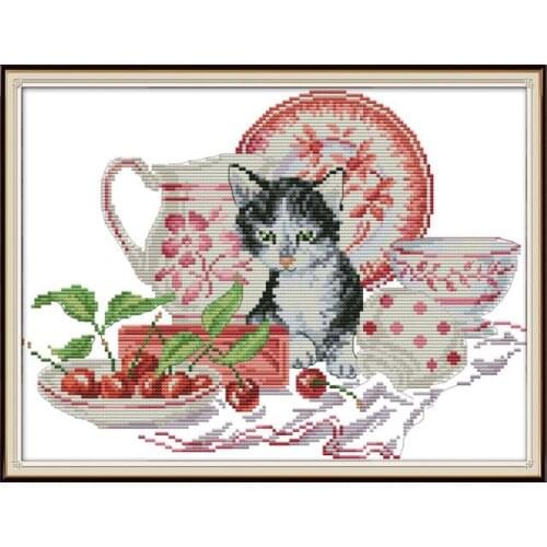 Cat And Porcelain cross stitch kit aida 14ct 11ct count print canvas cross stitches needlework embroidery DIY handmade
