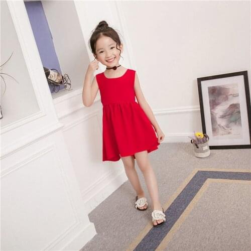 Girl solid color fashion dress Girl bows decorated beach dress Summer cool solid color dress Girl halter dress