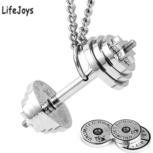 Stainless Steel Dumbbell Necklace Gym Fitness Jewelry Barbell Plate Necklace Men Bodybuilding Assembly Weight Pendant Detachable