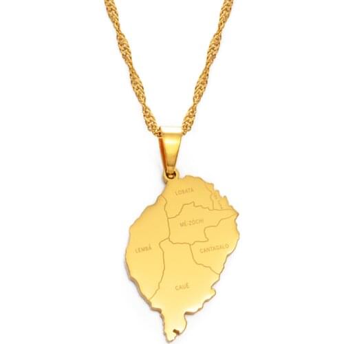 Anniyo Sao Tome Island Map Pendant Necklaces Gold Color Chains Jewelry #165321
