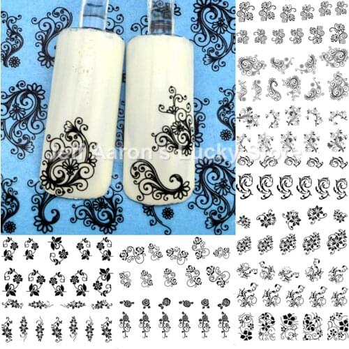 12PCS/lot beauty black flower pattern water transfer nail art sticker decals for nails decoration accessoires manicure tools