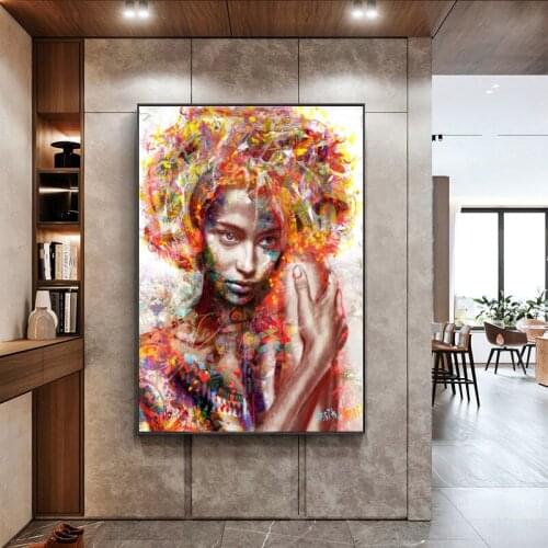 Portrait African Art Woman Canvas Paintings On the Wall Art Posters And Prints Abstract Graffiti Art Pictures Home Decoration