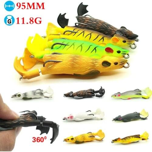 Propeller Mouse Fishing Lure Whopper Plopper Bionic Bait 95mm 11.8g Simulation Mouse Fishing Lure Soft CrankBait Minnow Lure