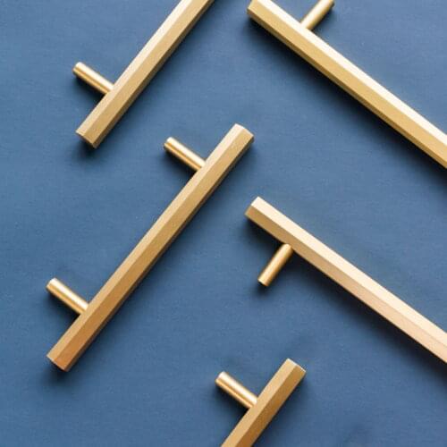 Qiansi Home Furniture Vintage Handle Knob Metal Hexagon Solid Brass Kitchen Cabinet Knob Modern Bedroom/ Door Shell Pull Handles