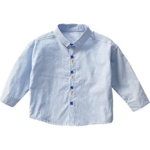 2021 Spring Summer Shirts New White Blouse Korean Clothing Striped Long Sleeve Tops Boys Girls Blouses Childrens Casual Tunic