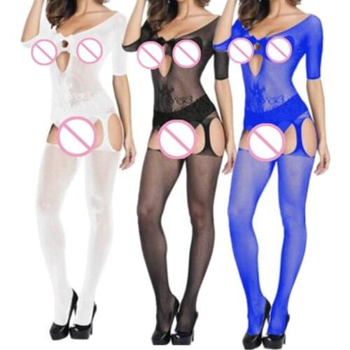 Sexy Stockings New Women bodysuit Sexy Lingerie erotic Underwear Fishnet bodystocking bow Nighties Open Crotch Teddy hot catsuit