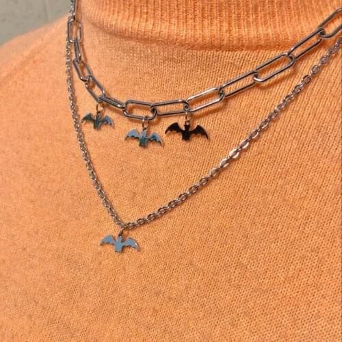 SOHOT Vintage Hip Hop Titanium Steel Snake Cross Star Heart Pearl Bat Angel Pendant Unisex Necklace Jewelry Set Drop Shipping