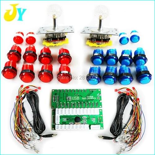 Arcade Games USB Controller Handle Encoder + 2 x Colorful LED joystick + 16 x LED Arcade Buttons To PC Controller Computer Game