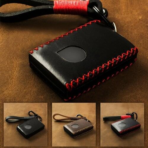 Retro Genuine Leather Car Remote Smart Key Fob Cover Case Fit For 2019 Volvo XC90 XC60 S90