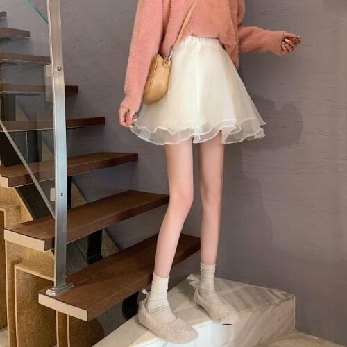 Spring 2021 new temperament, high waist, thin, all-match puff skirt, A-line skirt, mesh skirt goth skirt y2k skirt