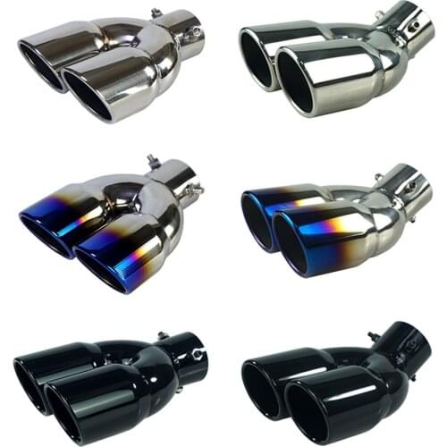 Car Exhaust Pipe Muffler Tail Pipe Double Outlet Tailpipe Universal Stainless Steel Dual Rear Muffler Noise Canceller