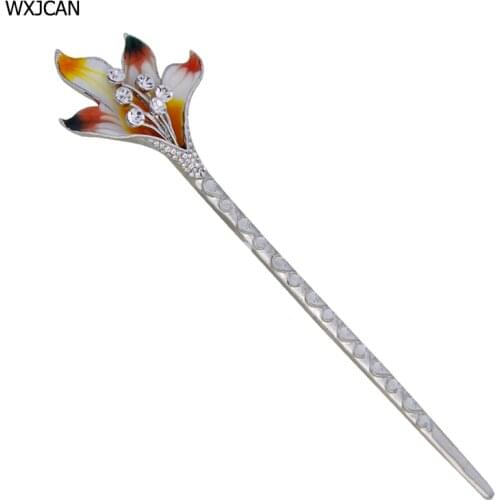 WXJCAN enamel rhinestone flower hair sticks jewelry Decorations on the hair Dance concert hairstick hairwear ornaments H1002