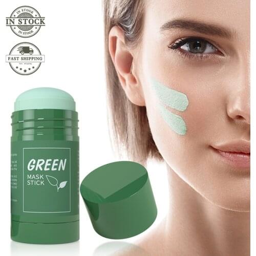 Green Tea & Eggplant Clay Stick Facial Mask Purifying Remove Blackheads Deep Clean Anti-Acne Solid Exfoliating Face Mask