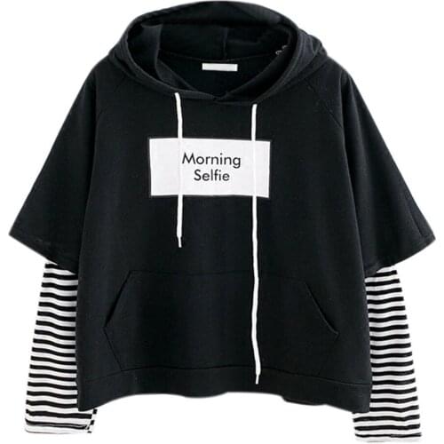 Women Ladies Sweatshirt Hooded Long Sleeve Hoodie Crop Patchwork Oversized Hoodies Aesthetic Pullover Tops sudaderas para mujer