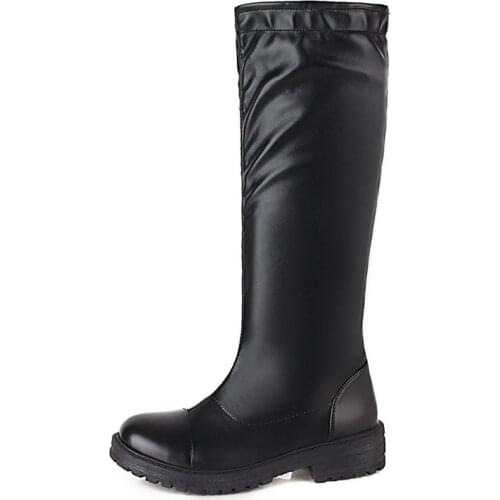 New 2021 Autumn Women Knee high boots Leisure Flat platform shoes Slip-on Long Boots Round Toe White Black Shoes size 43