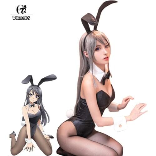 ROLECOS Anime Sakurajima Mai Cosplay Costume Seishun Buta Yarou wa Bunny Girl Senpai no Yume wo Minai Cosplay Sexy Jumpsuit Cos