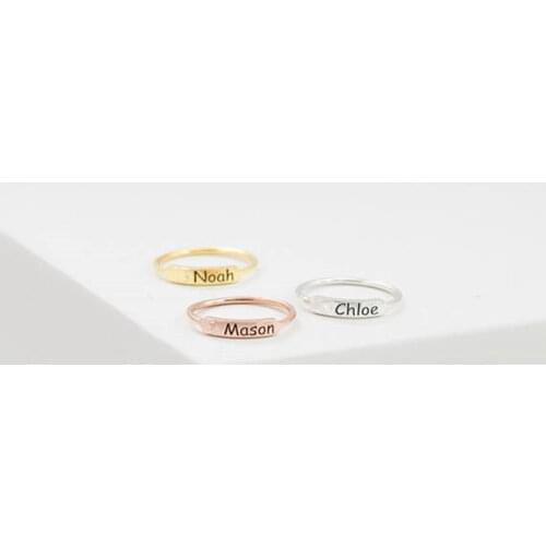 1PCS Gold Color Custom Personalized Name Stacking Rings For Women Men Engraved Roman Numbers Initial Bar Ring Couple Jewelry