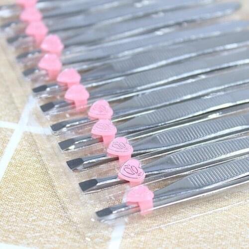 12Pcs/pack Stainless Steel Slanted Eyebrow Tweezers Face Hair Removal Clip Makeup Tool Women Cosmetics Beauty Wholesale