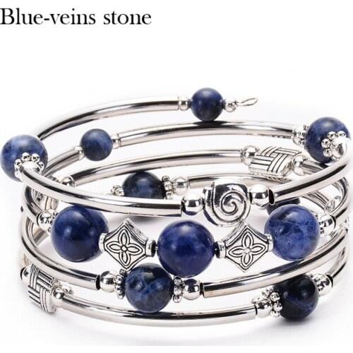 2020 New Style Natural Stone Blue Stone Type Winding Bracelet Seven Chakra Chakra Multilayer Elegant Unisex Bangle Bracelet