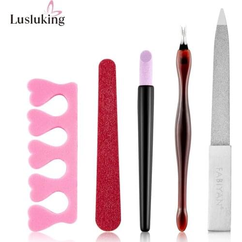 5pcs Nail Art Exfoliating Tools Set Nail File Cuticle Pusher Toe Separator Tools Steel File Dead Skin Remover Manicure Tool