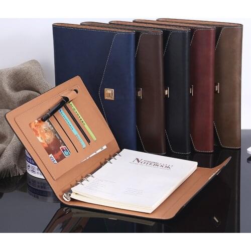 A6 Three-Fold Business Notebooks PU Leather Lock Diary Traveler Notepad Agenda Journal Planner School Stationery Gifts
