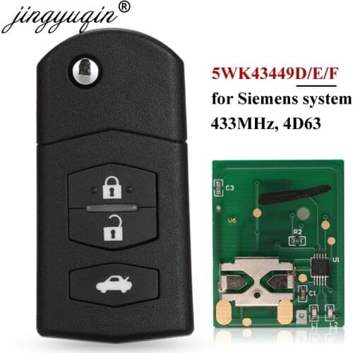 Jingyuqin 3BTN Flip Car Remote Key Fob for Mazda 5WK43449D /5WK43449E /5WK43449F 433MHz M2 Demio M3 Axela M5 Premacy M6 Atenza