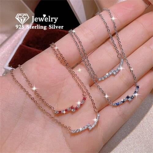 CC 18k White Gold Plated Necklace for Women Small Stone Simple Design Pendant Necklaces Fine Jewelry Accessories CCN727